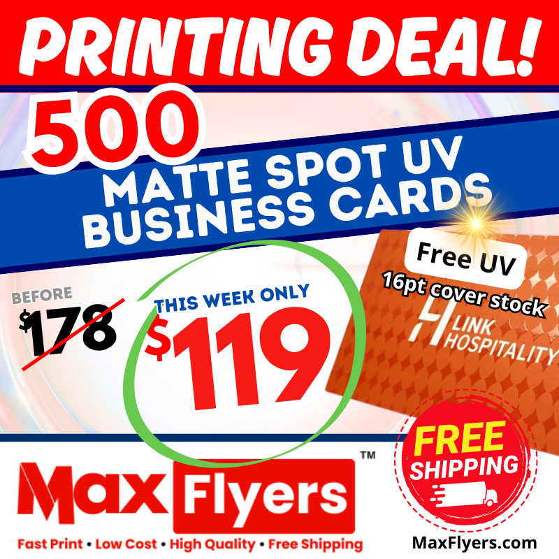500 Matte Spot UV Business Cards 16pt Full Color 2 Sides