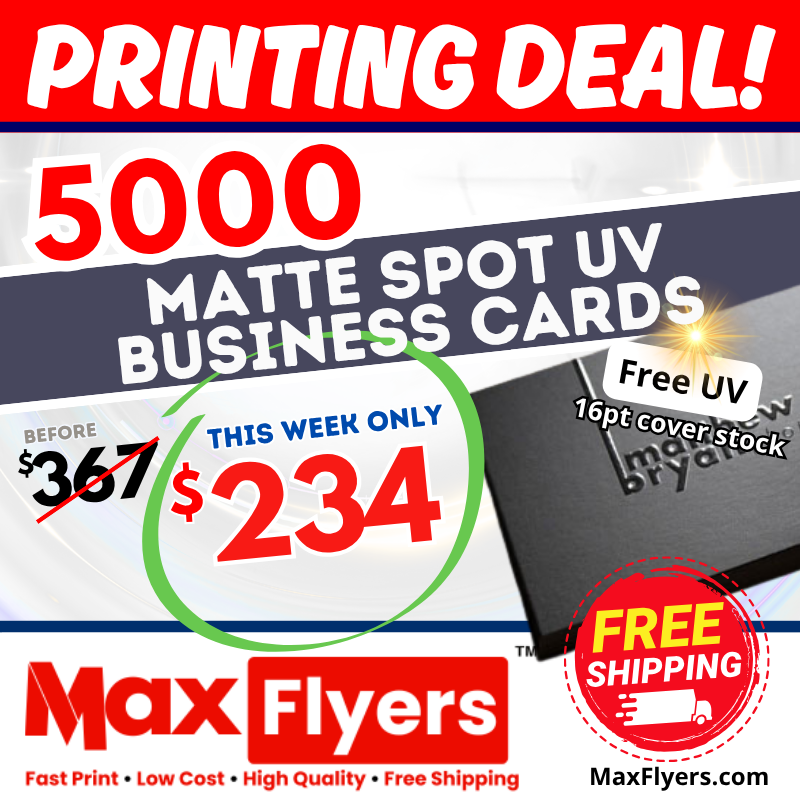 5000 Matte Spot UV Business Cards 16pt Full Color 2 Sides