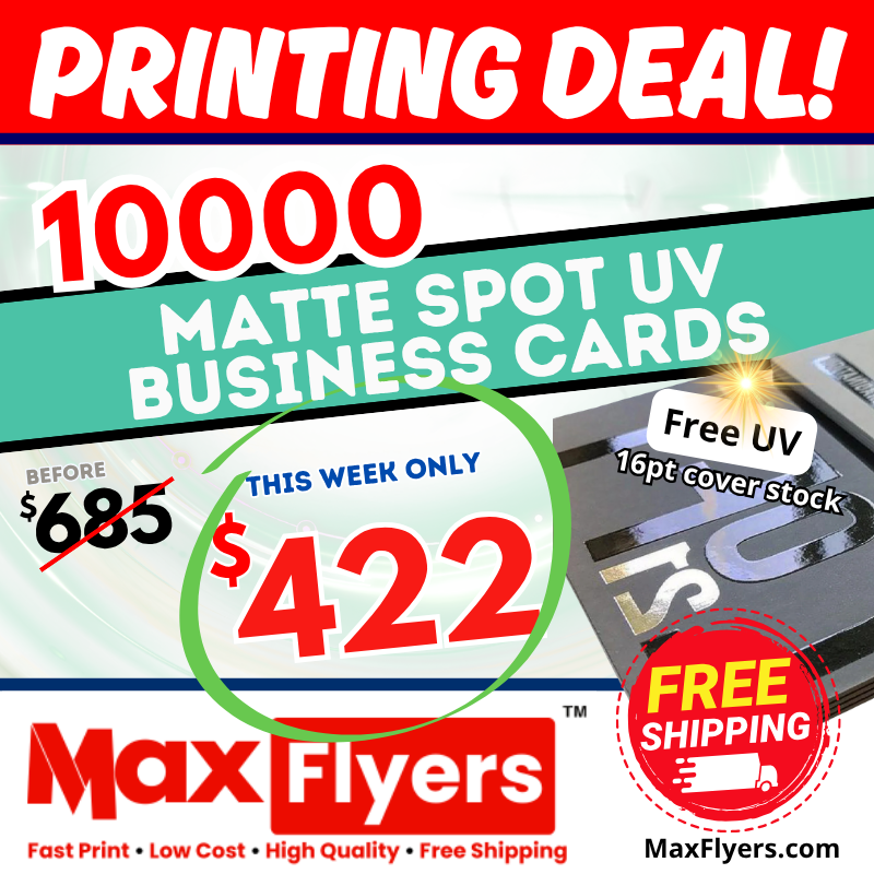 10000 Matte Spot UV Business Cards 16pt Full Color 2 Sides