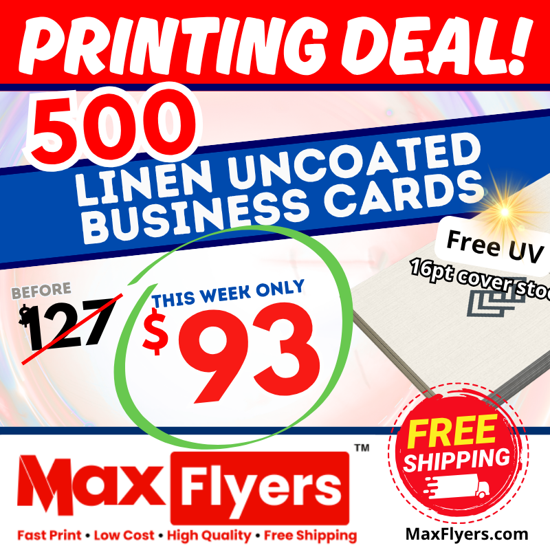 500 Linen Uncoated Business Cards Full Color 2 Sides