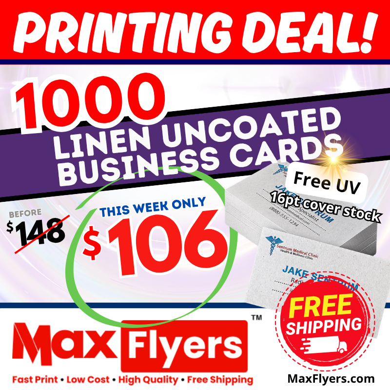 1000 Linen Uncoated Business Cards Full Color 2 Sides