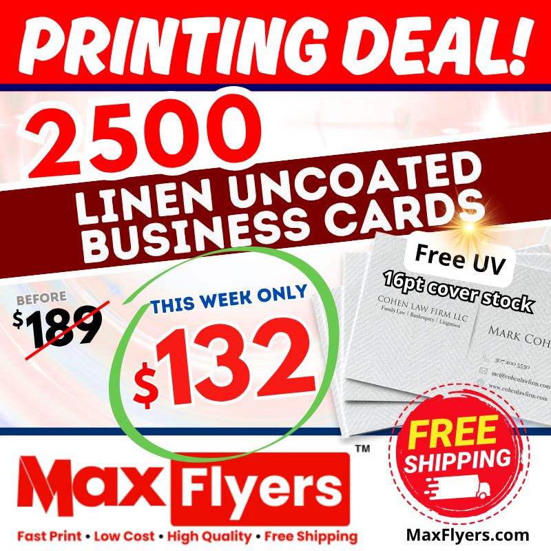 2500 Linen Uncoated Business Cards Full Color 2 Sides
