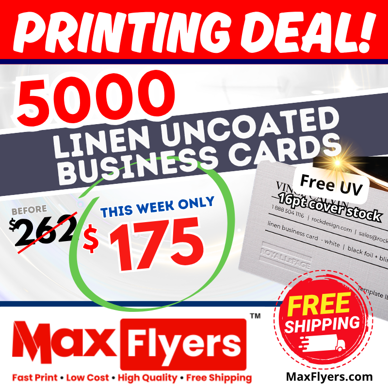 5000 Linen Uncoated Business Cards Full Color 2 Sides