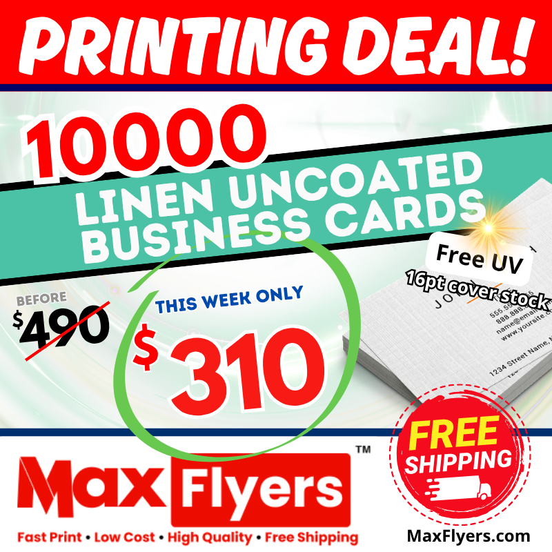 10000 Linen Uncoated Business Cards Full Color 2 Sides