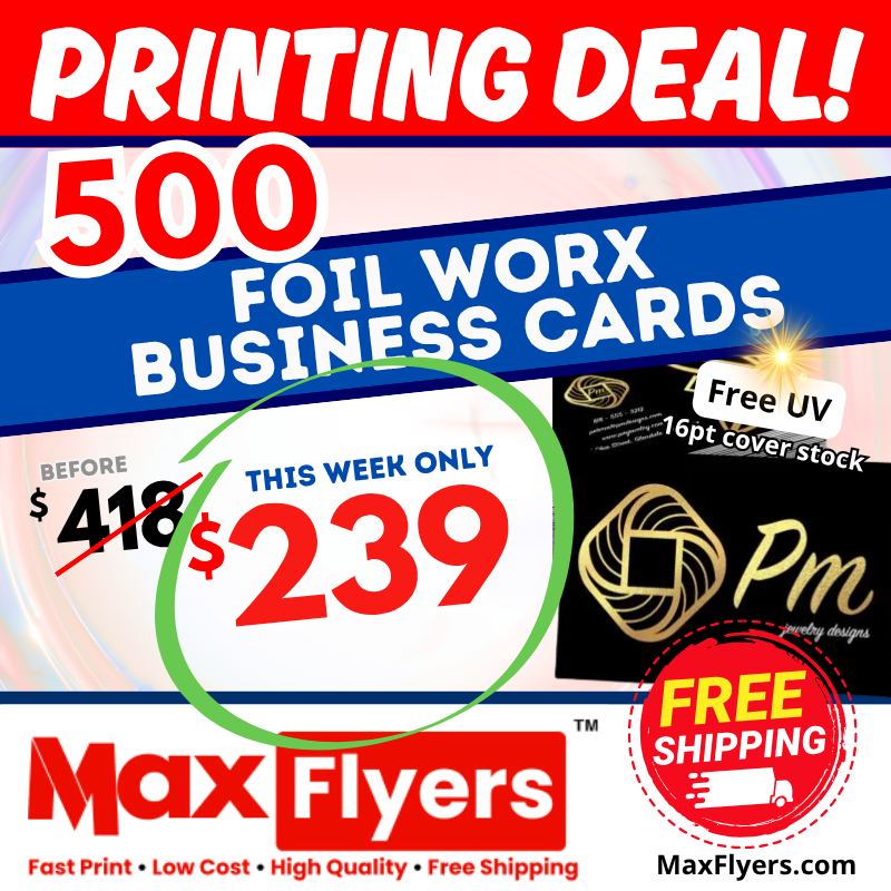 500 Foil Worx Business Cards 16pt Full Color 2 Sides