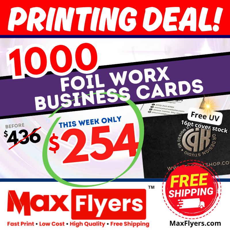 1000 Foil Worx Business Cards 16pt Full Color 2 Sides