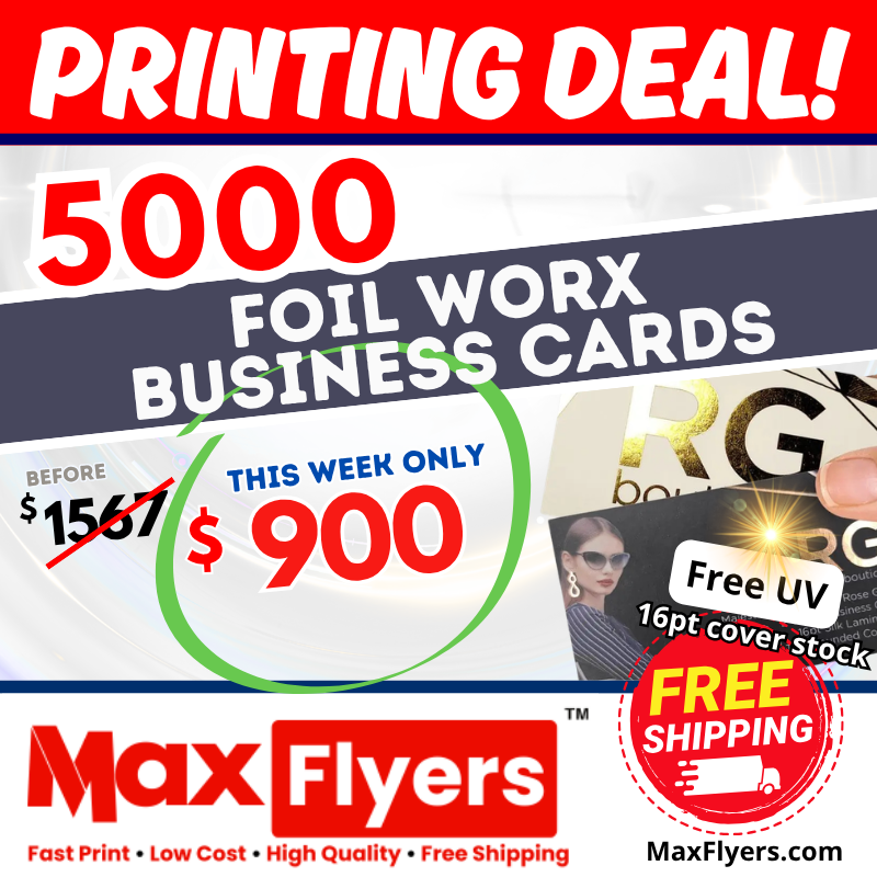5000 Foil Worx Business Cards 16pt Full Color 2 Sides