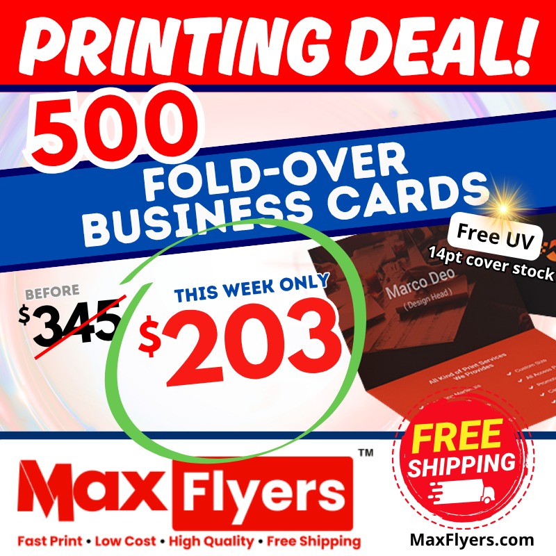 500 Fold-Over Business Cards 14pt Full Color 2 Sides