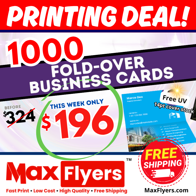 1000 Fold-Over Business Cards 14pt Full Color 2 Sides