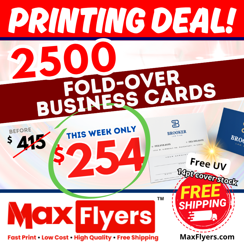 2500 Fold-Over Business Cards 14pt Full Color 2 Sides