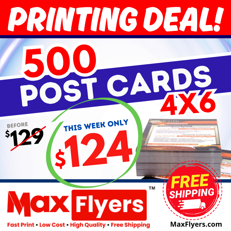 500 4x6 Postcards 12pt Full Color 2 Sides