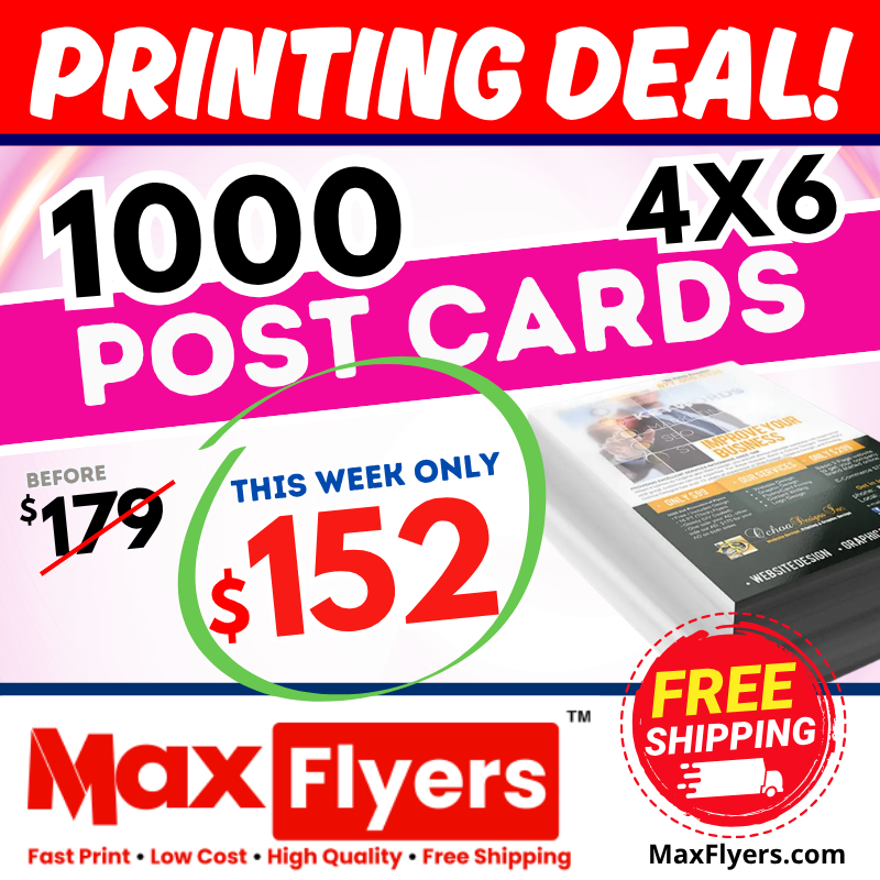 1000 4x6 Postcards 12pt Full Color 2 Sides
