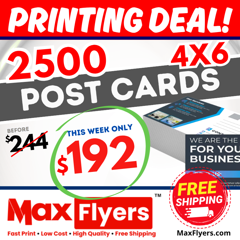 2500 4x6 Postcards 12pt Full Color 2 Sides
