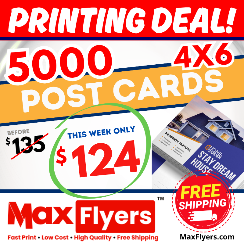 5000 4x6 Postcards 12pt Full Color 2 Sides