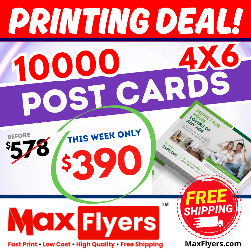 10000 4x6 Postcards 12pt Full Color 2 Sides