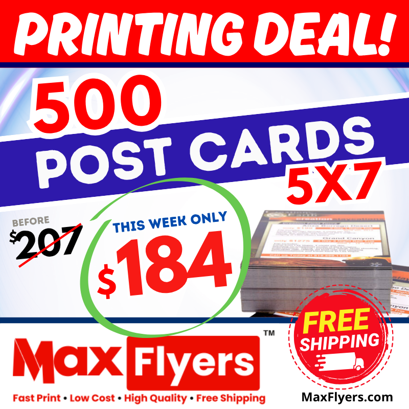 500 5x7 Postcards 12pt Full Color 2 Sides