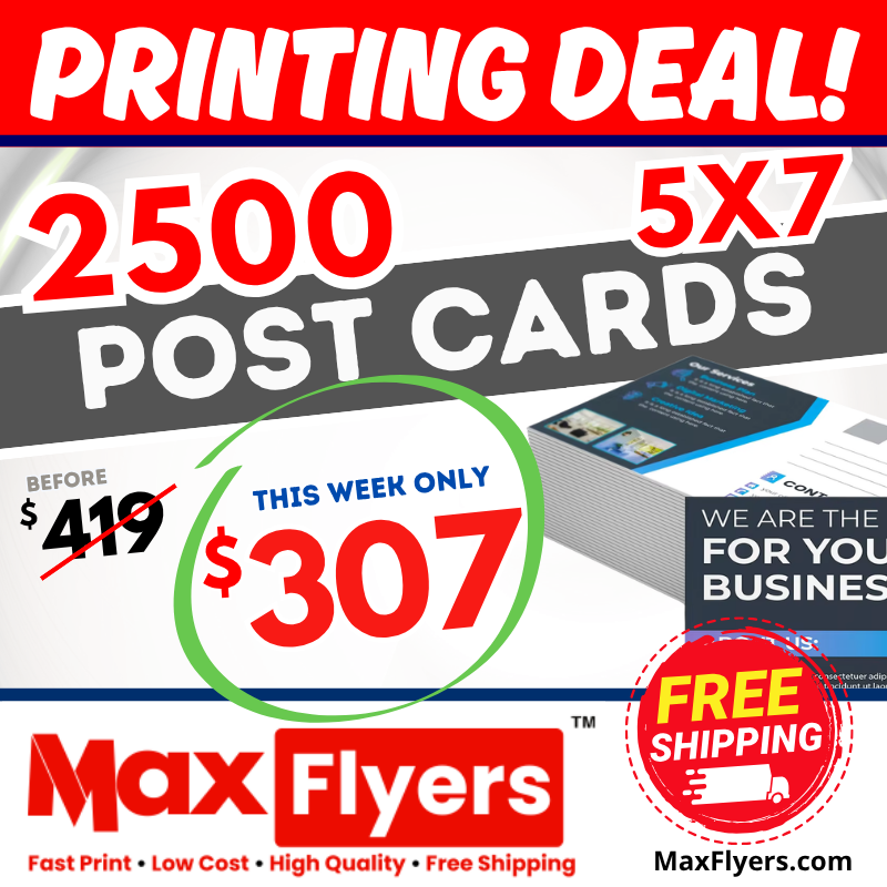 2500 5x7 Postcards 12pt Full Color 2 Sides