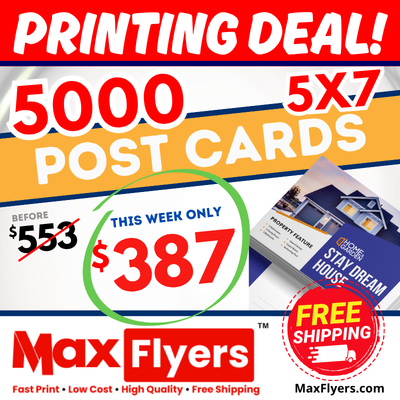 5000 5x7 Postcards 12pt Full Color 2 Sides