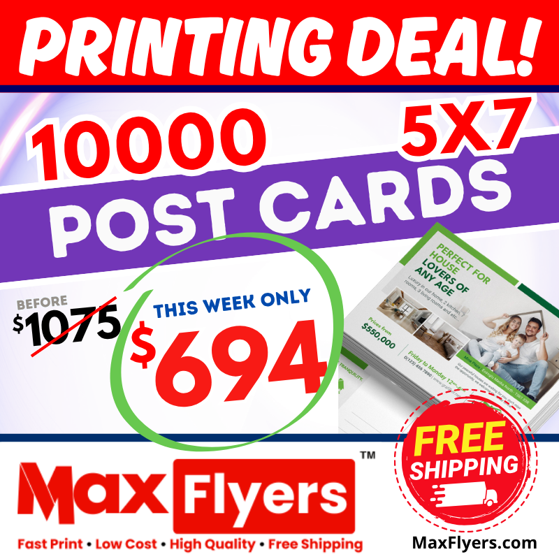 10000 5x7 Postcards 12pt Full Color 2 Sides