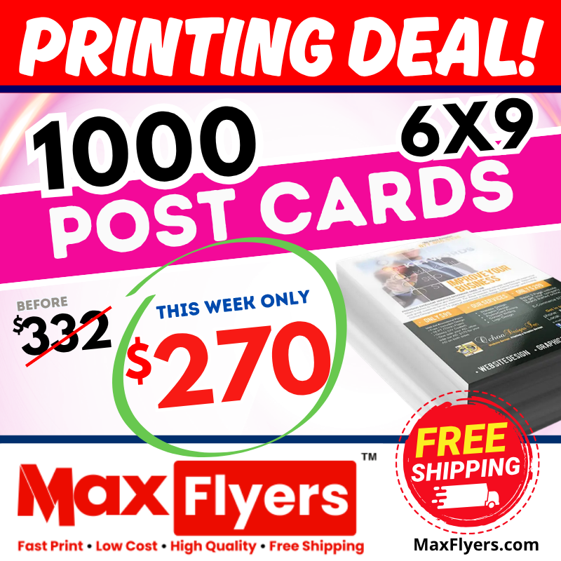 1000 6x9 Postcards 12pt Full Color 2 Sides