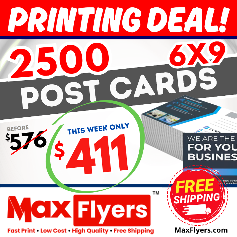 2500 6x9 Postcards 12pt Full Color 2 Sides