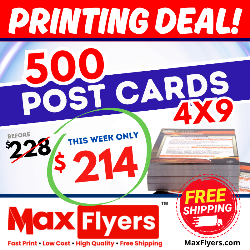 500 4x9 Postcards 12pt Full Color 2 Sides