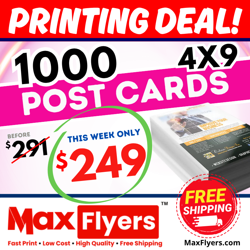 1000 4x9 Postcards 12pt Full Color 2 Sides