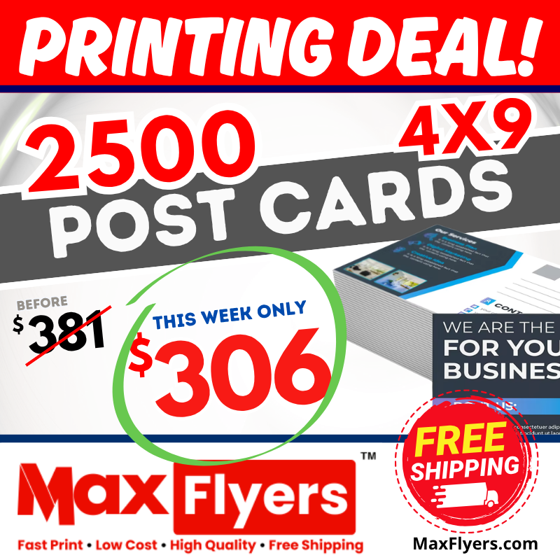 2500 4x9 Postcards 12pt Full Color 2 Sides