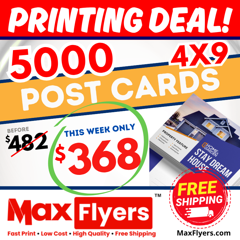 5000 4x9 Postcards 12pt Full Color 2 Sides