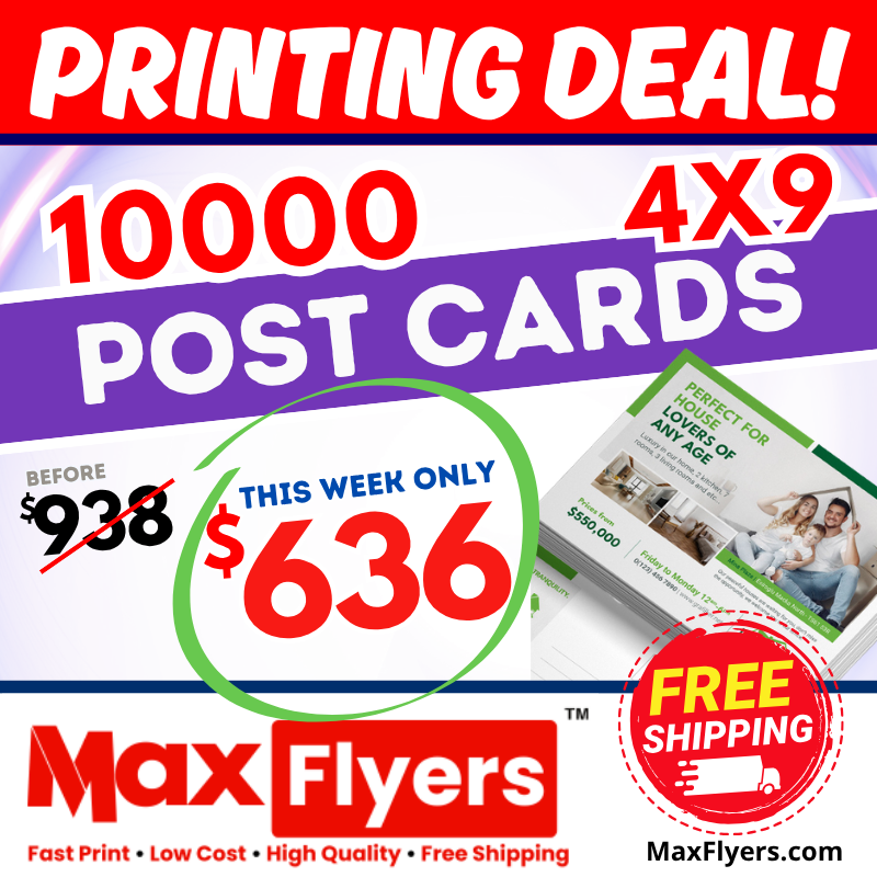 10000 4x9 Postcards 12pt Full Color 2 Sides