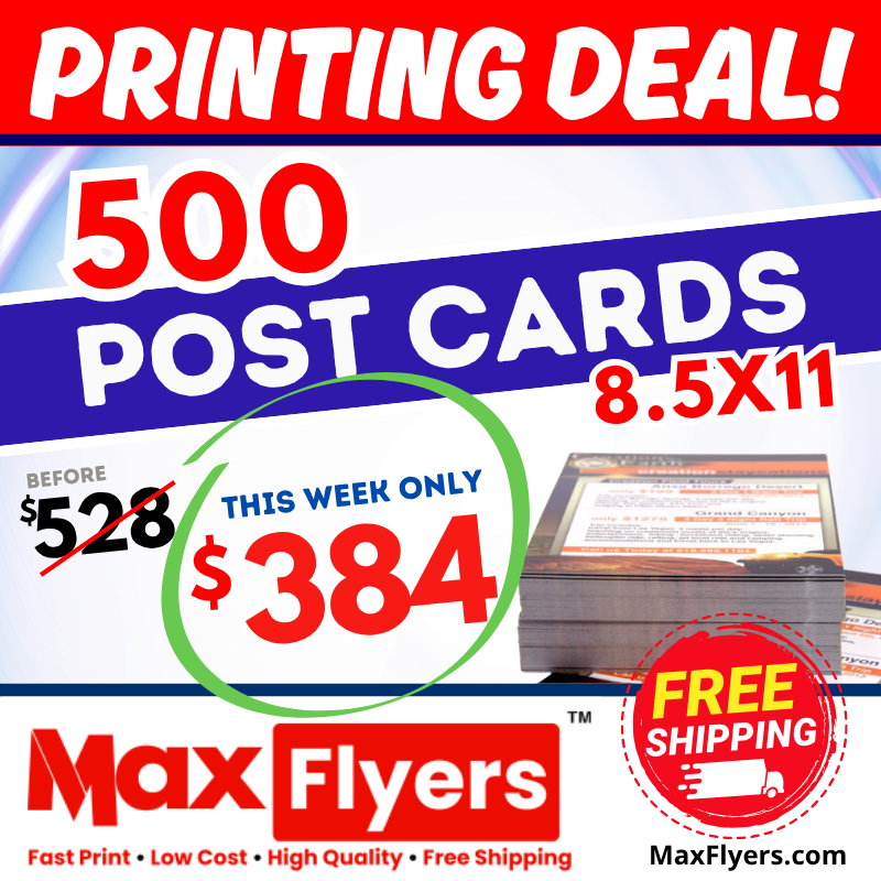 500 8.5x11 Postcards 12pt Full Color 2 Sides