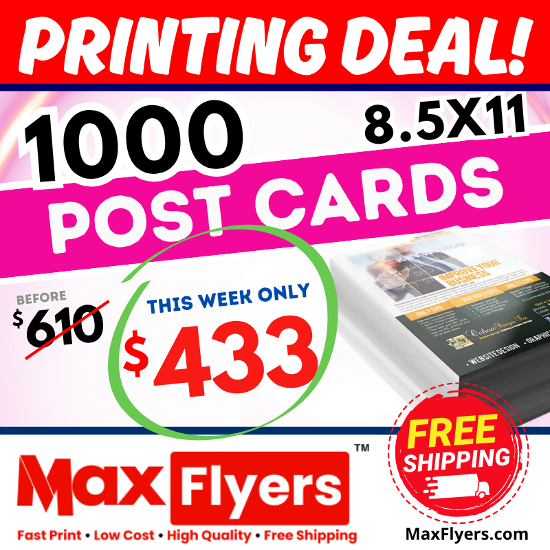 1000 8.5x11 Postcards 12pt Full Color 2 Sides