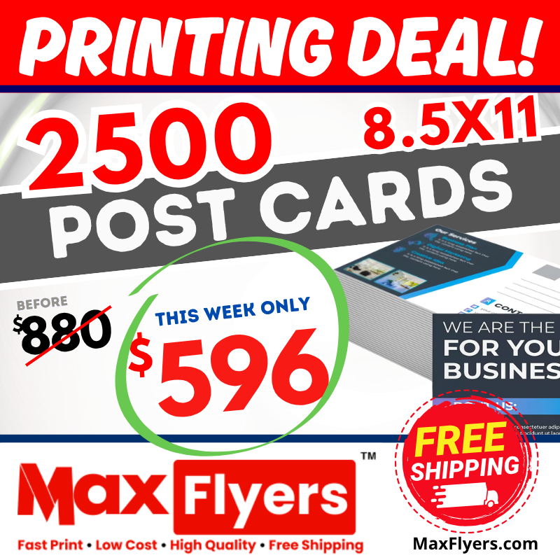 2500 8.5x11 Postcards 12pt Full Color 2 Sides