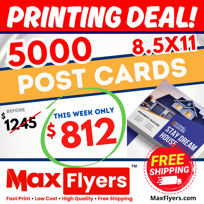 5000 8.5x11 Postcards 12pt Full Color 2 Sides