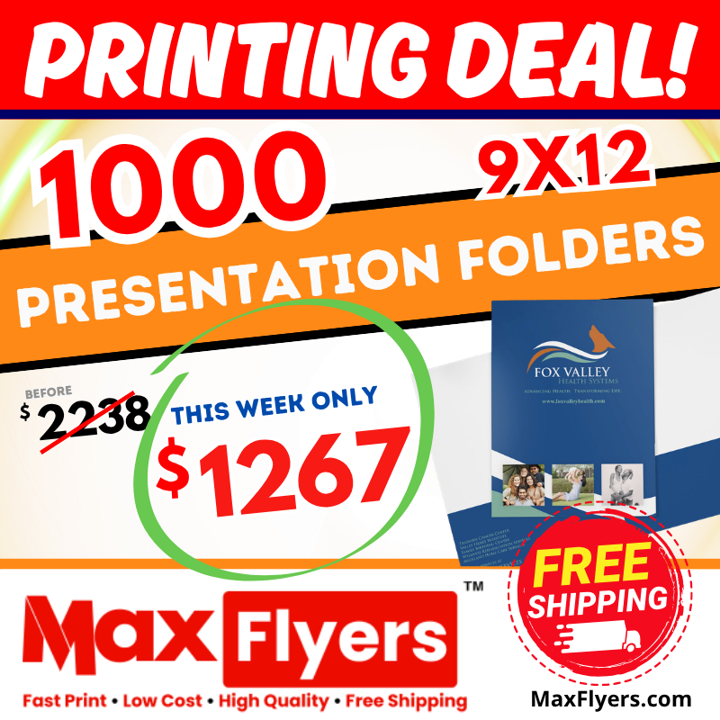 1000 9x12 Pocket Presentation Folders 14pt Text Full Color 1 Side only no back side