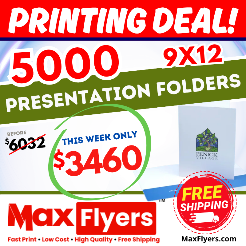 5000 9x12 Pocket Presentation Folders 14pt Text Full Color 1 Side only no back side